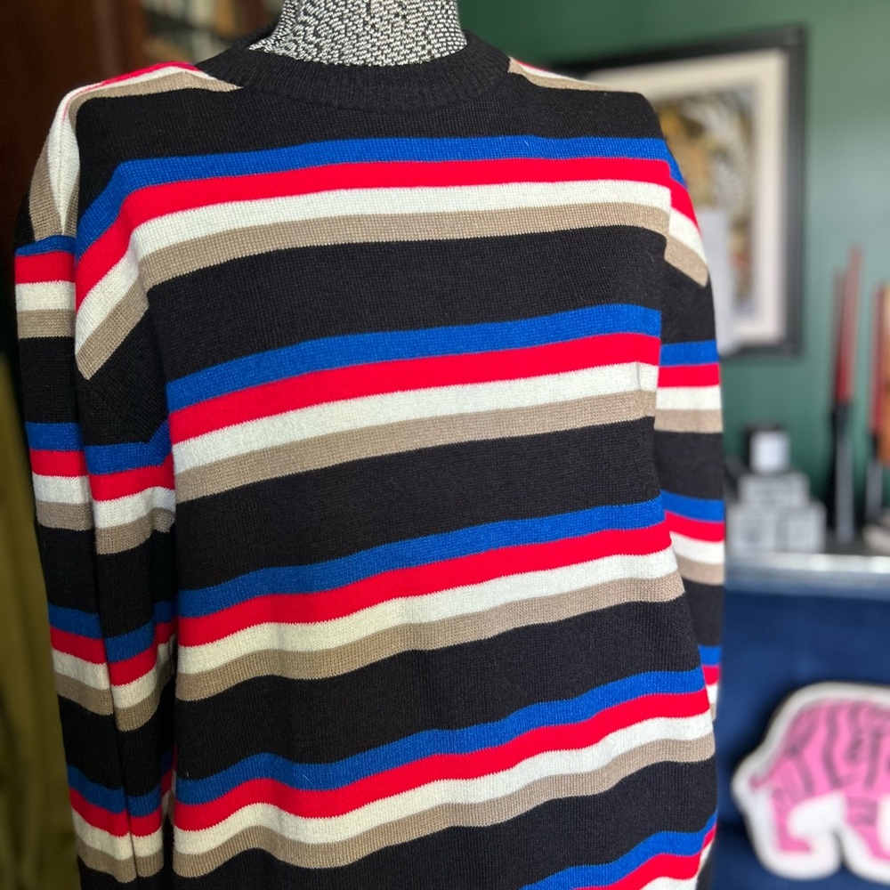 Vintage Townsley Black and Multicolor Striped Crewneck Sweater